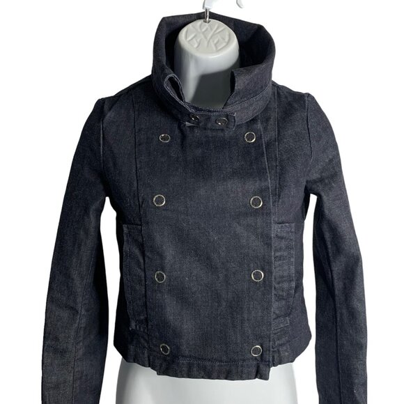 AG Adriano Goldschmied Denim Jacket XS Dark Wash Cropped Snap Front Pockets - Picture 1 of 7